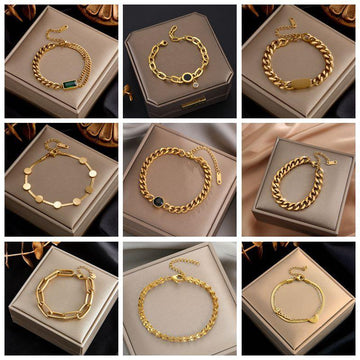 316L Stainless Steel Fashion Link Chain Bangle Charm Bracelets for Women - Exquisite Gold Colour Jewellery - The Jewellery Supermarket